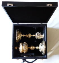 Ornate French antique solid silver gilt Baroque Chapel Set
